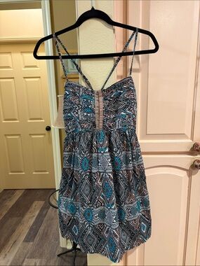 Billabong Teal, Brown & White Spaghetti Strap Mini Dress
